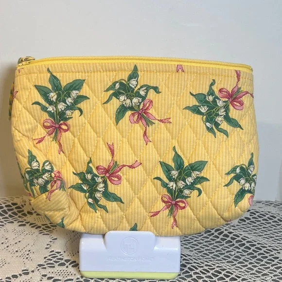 Vera Bradley Yellow HOPE Pink Ribbons Lined Cosmetic Makeup Bag 9"x5"x3" - FP - Picture 3 of 9